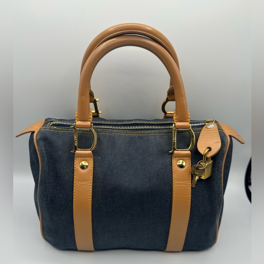 Christian Dior denim and calfskin bowling bag